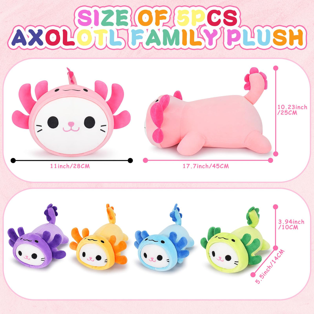 Auspicious Beginning axolotl cat babies plush in vibrant colors for playtime