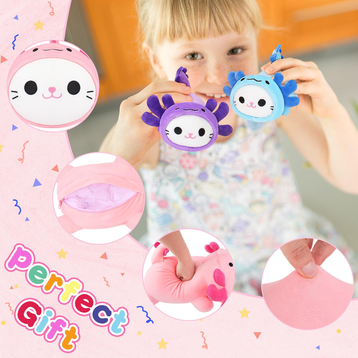 Auspicious Beginning axolotl cat plush decor for a playful bedroom