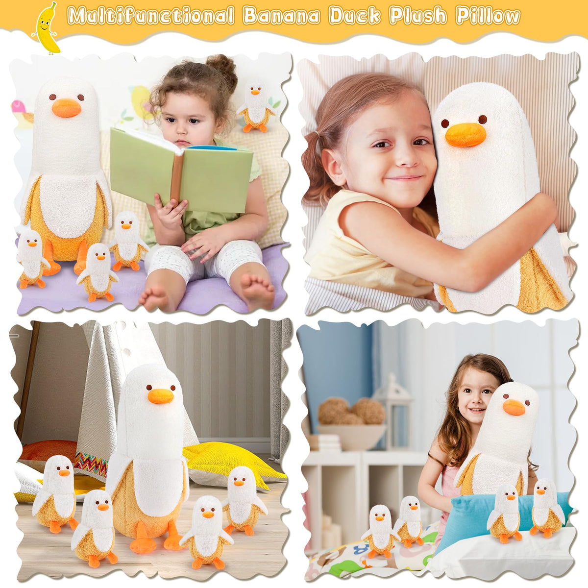 Auspicious Beginning banana duck baby plush, ideal gift for birthdays and celebrations.