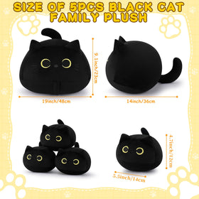 Auspicious Beginning black cat plush family with four kittens, ideal for kids' imaginative play.