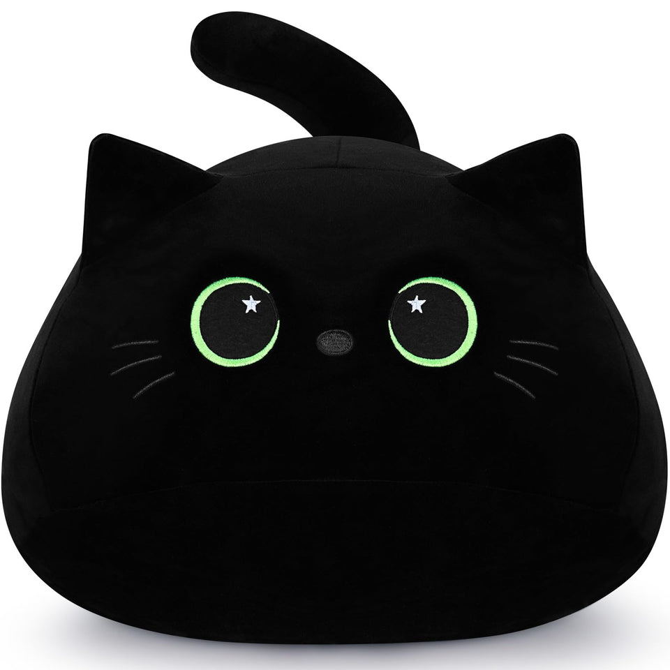 Auspicious Beginning giant black cat plush, soft and cuddly for hugs and comfort.