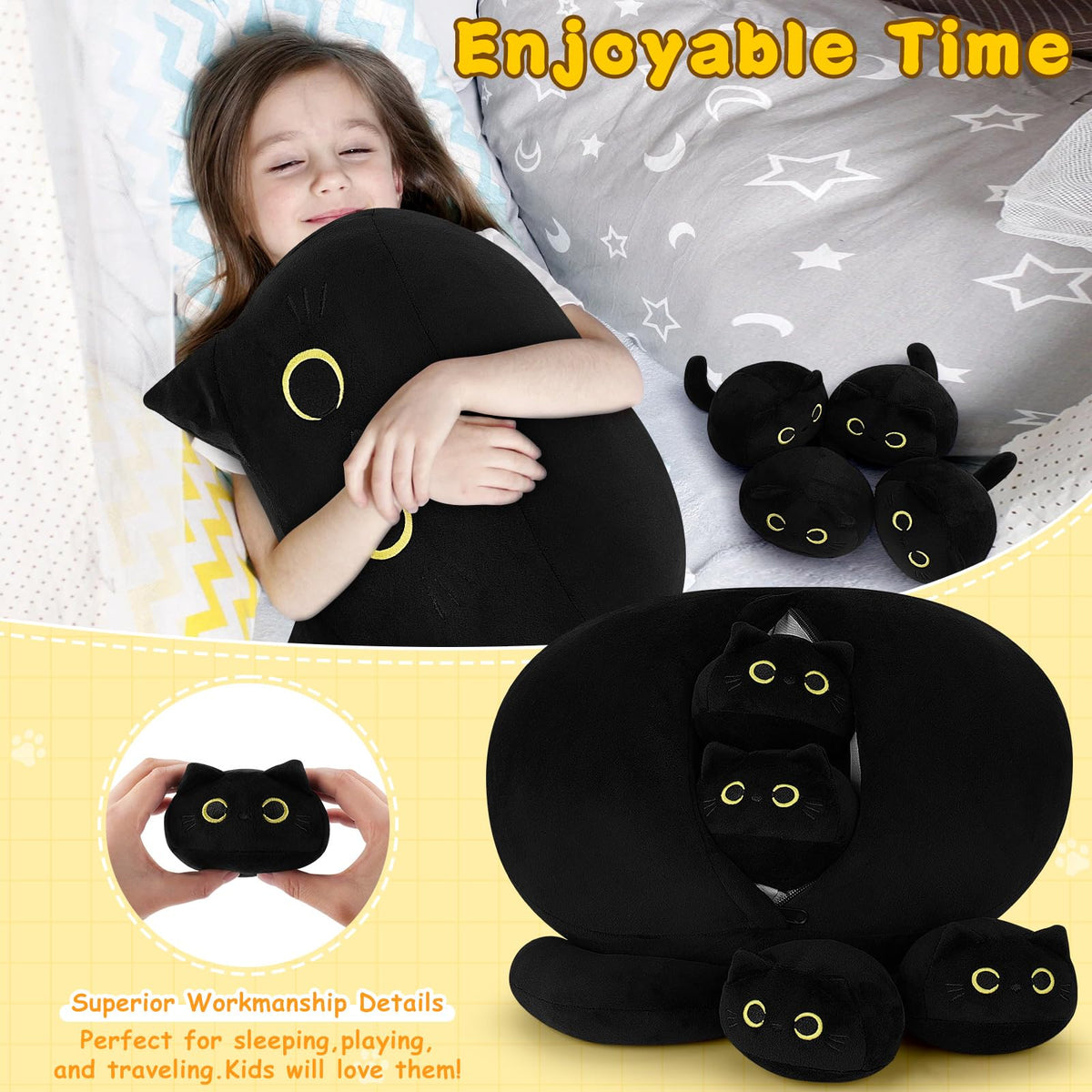 Auspicious Beginning cat plush decor for home, bedrooms, or Halloween photos.