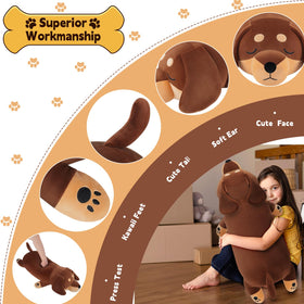 Auspicious Beginning dachshund plush pillow, adds gentle support for naps and relaxation.