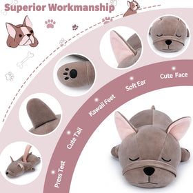 Durable stitching on Auspicious Beginning French Bulldog plush for lasting play.