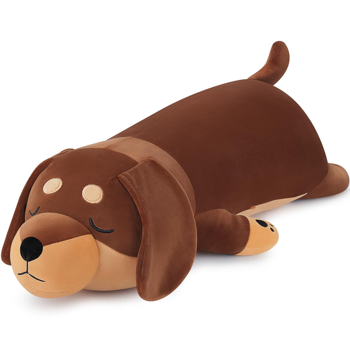 Auspicious Beginning 30-inch giant dachshund plush, a soft, cuddly companion for hugs.
