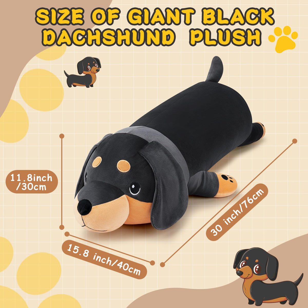 Auspicious Beginning front-face dachshund plush with soft, huggable fur for cuddles