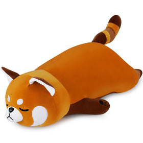 Auspicious Beginning giant red panda plush 30-inch for cozy naps and room decoration.