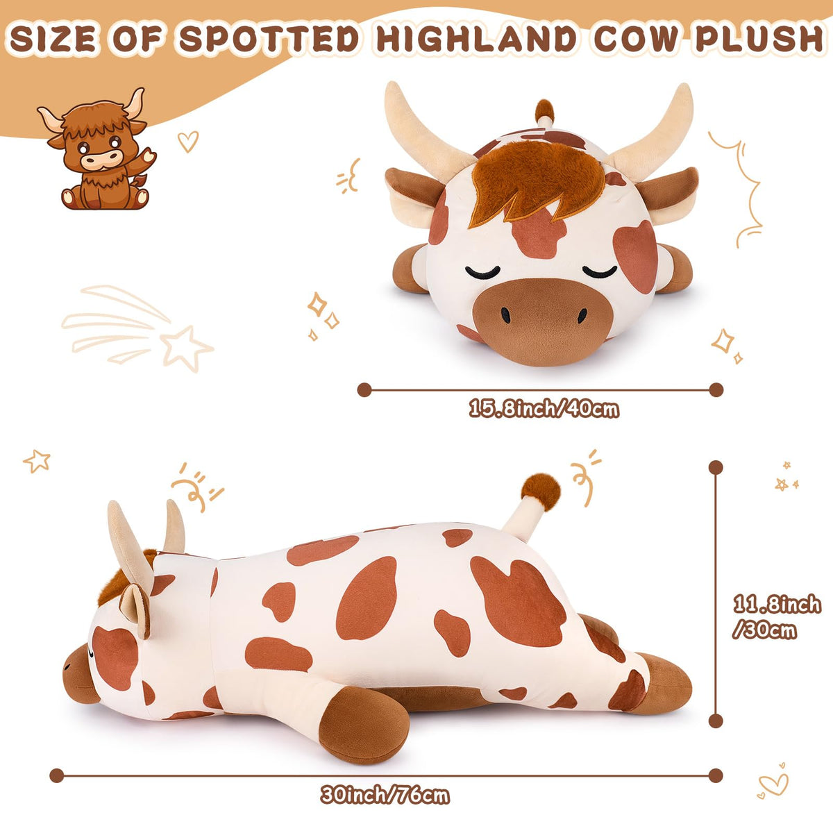 Auspicious Beginning Highland Cow plush eyes and nose close-up with soft embroidery