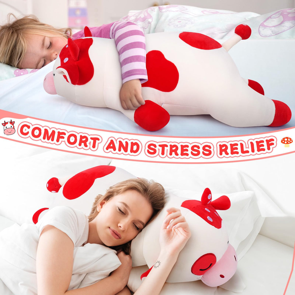 Auspicious Beginning Mushroom Cow plush, detailed face stitching for a cute, enduring expression.