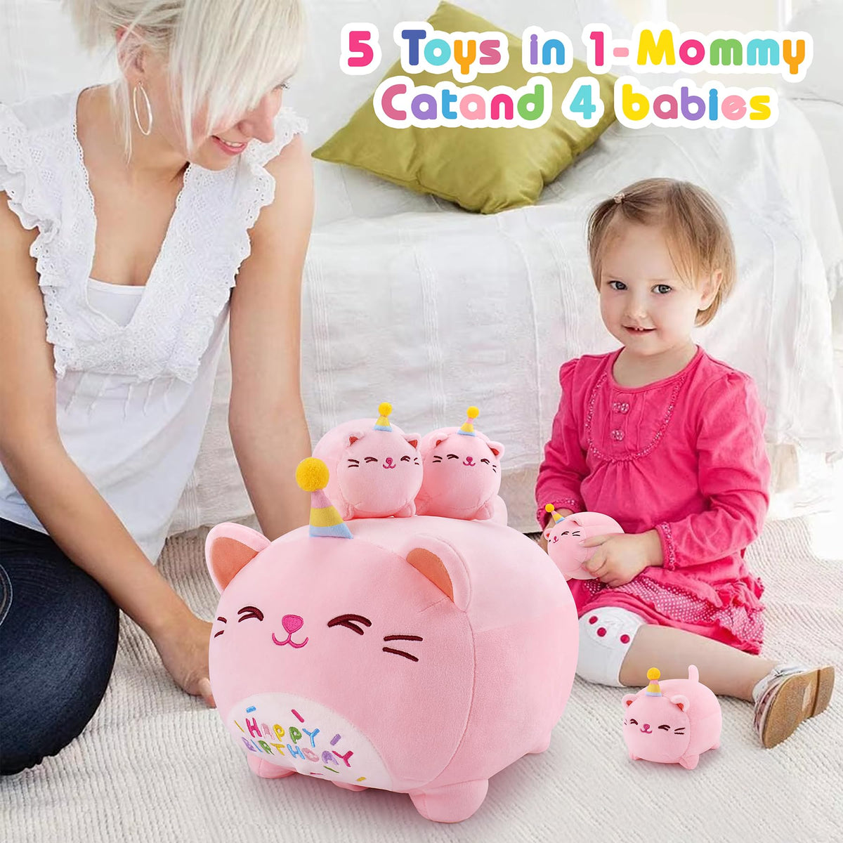 Auspicious Beginning pink birthday cat kitten plush for reading time comfort