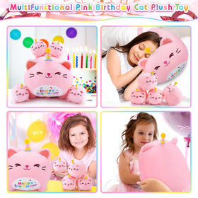 Auspicious Beginning pink birthday cat mommy side view plush for display