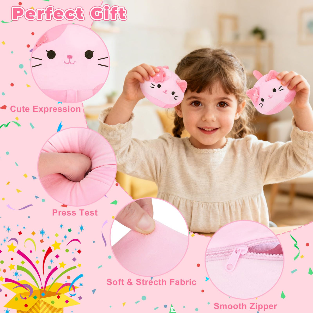 Auspicious Beginning pink Sakura cat decor plush adds charm to rooms.