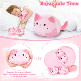 Auspicious Beginning pink Sakura cat pillow support for cozy naps.