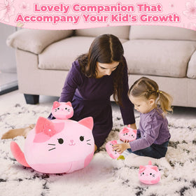 Auspicious Beginning pink Sakura cat plush fabric feels soft and durable.