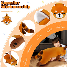 Auspicious Beginning red panda plush face close-up showing soft eyes for comforting hugs.