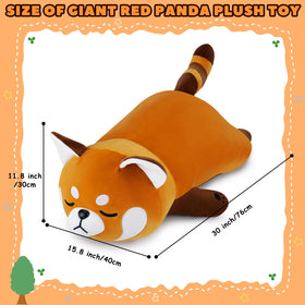 Auspicious Beginning red panda plush on bed adds playful bedtime comfort.