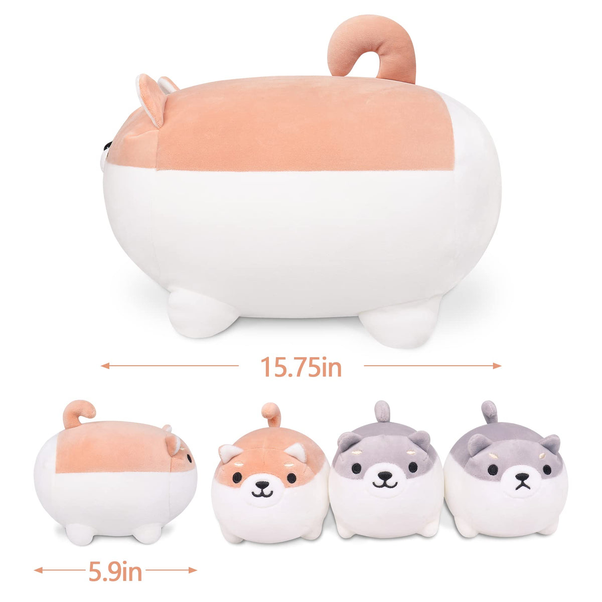 Auspicious Beginning Shiba Inu gray puppy plush for gentle hugs and stories.
