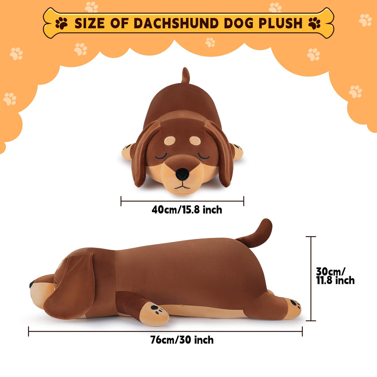 Auspicious Beginning sleeping dachshund plush toy, perfect for bedtime cuddles.