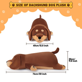 Auspicious Beginning sleeping dachshund plush toy, perfect for bedtime cuddles.
