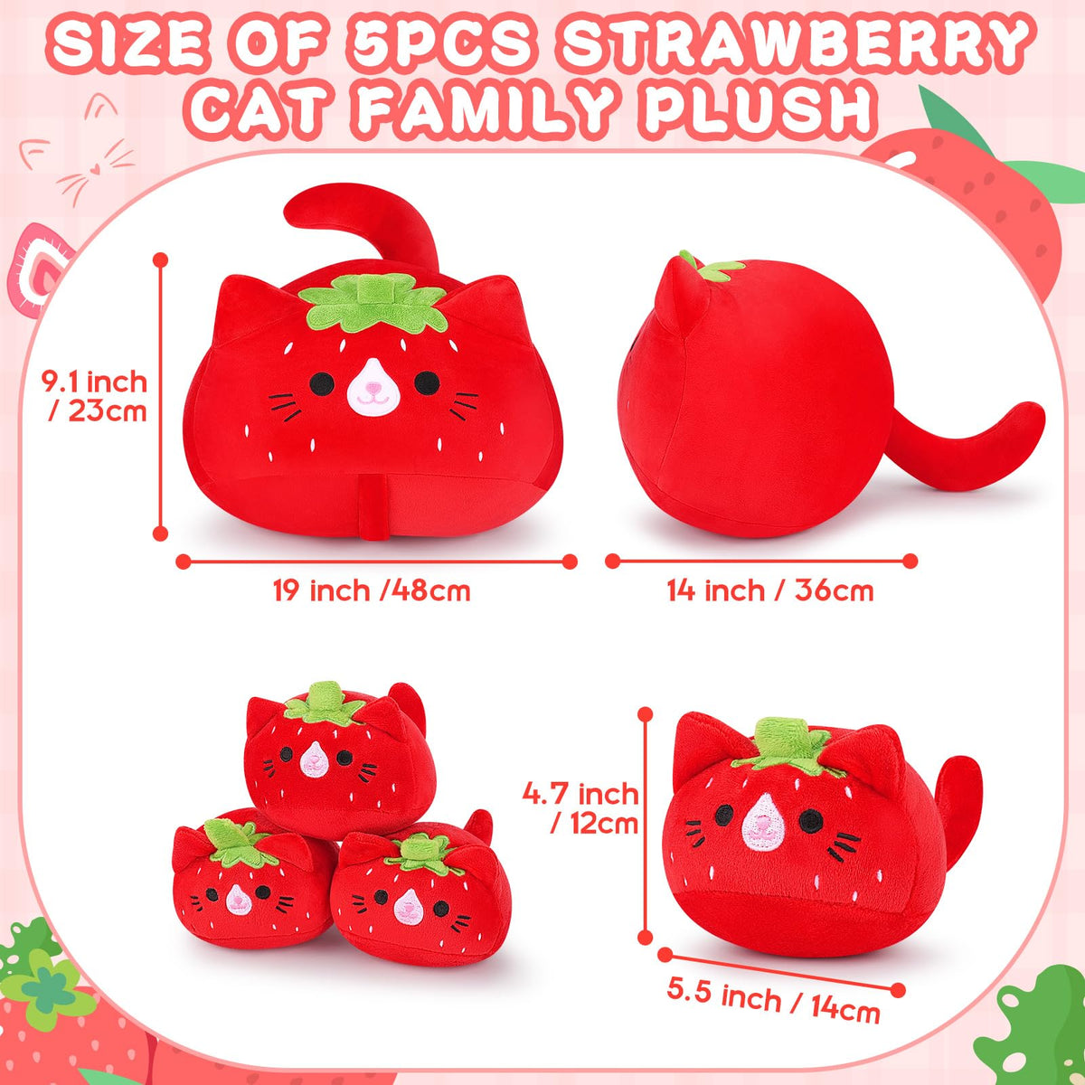 Auspicious Beginning Strawberry Cat Baby Kitten 1 plush, colorful face for lively play.