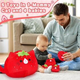 Auspicious Beginning Strawberry Cat Baby Kitten 3 plush, cheerful pose boosts imaginative play.