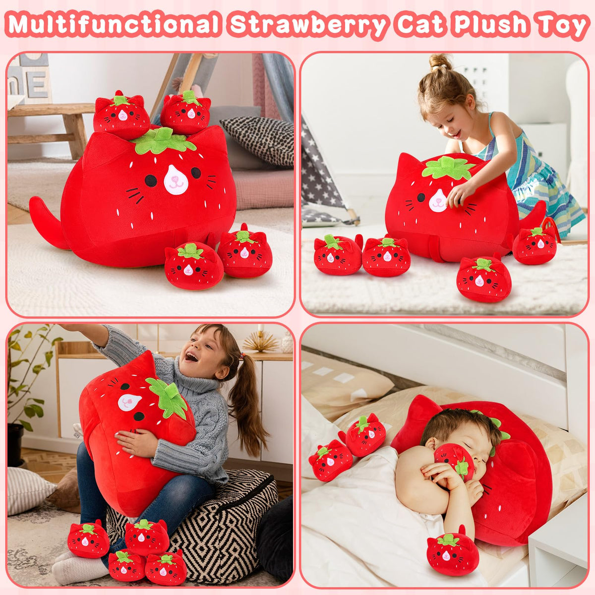 Auspicious Beginning Strawberry Cat Baby Kitten 4 plush, bright colors inspire storytelling.