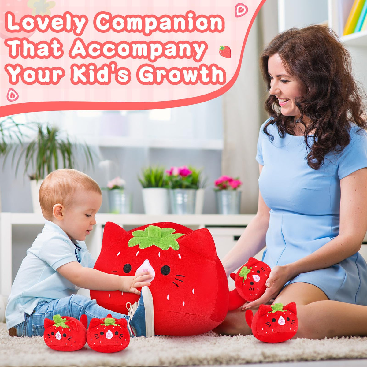 Auspicious Beginning Strawberry Cat Plush Gift Box for kids.