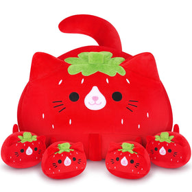 Auspicious Beginning Strawberry Cat Mommy plush, 19-inch cuddle buddy for kids and adults.