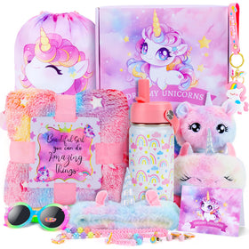 Auspicious Beginning tie-dye unicorn glowing blanket glows softly for cozy nights