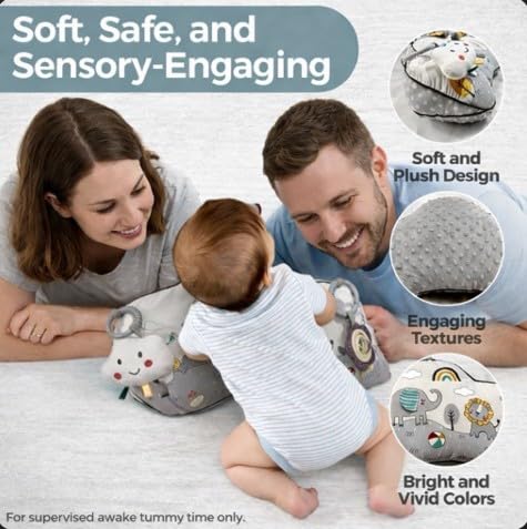 Autumn Bliss Co crinkle-teether elements provide soothing textures during tummy time.