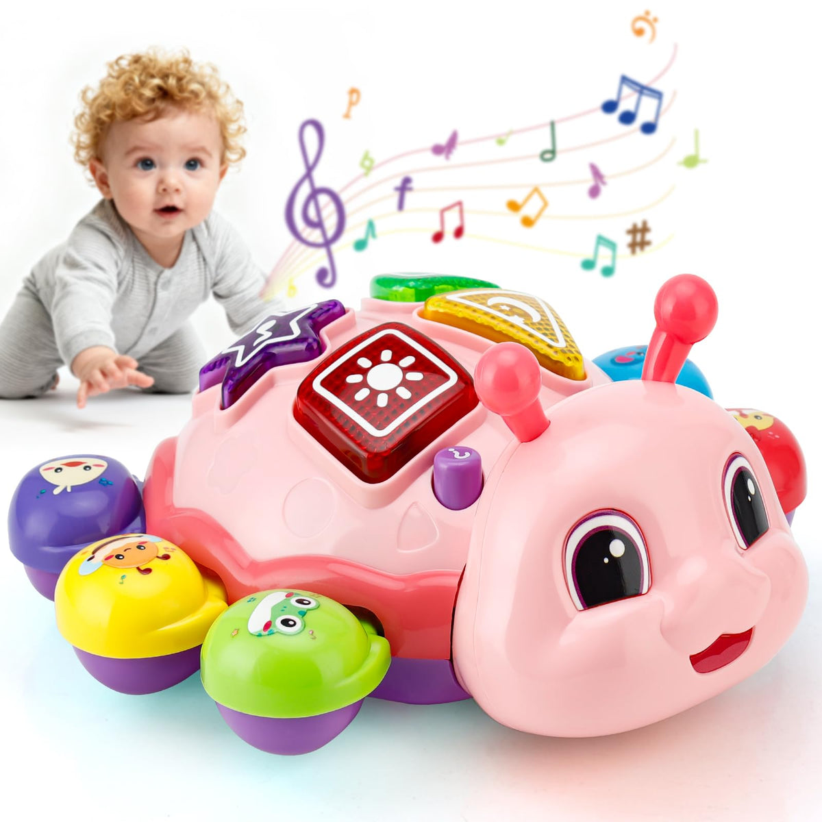 AUUGUU crawling toy movement lights demonstrates automated motion to encourage crawling and exploration.