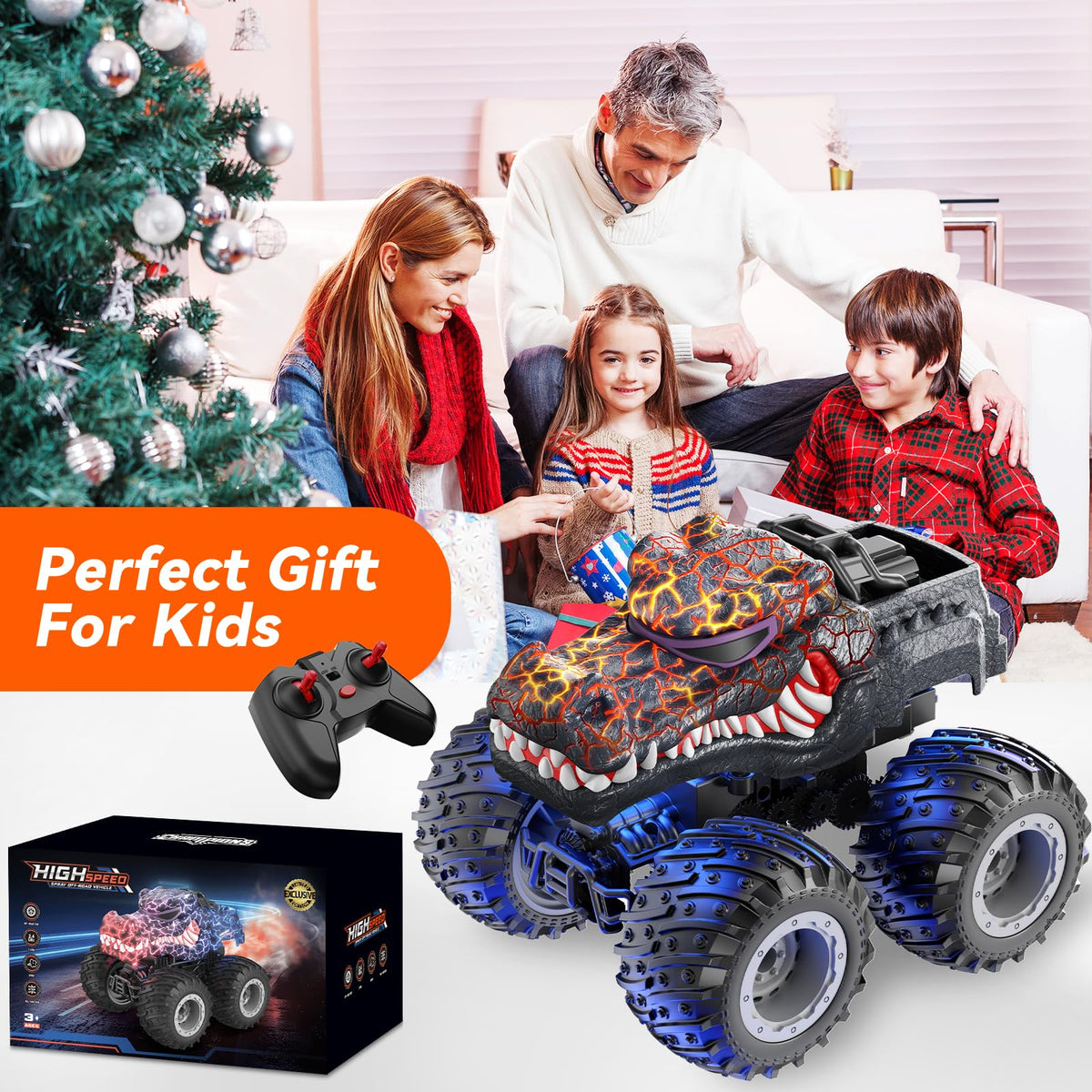 AUUGUU Crocodile RC Monster Truck in action during indoor play.