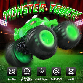AUUGUU RC monster truck with sprayer and LED lights for action-packed play