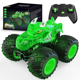 AUUGUU remote control car with dinosaur-green front view for indoor outdoor fun