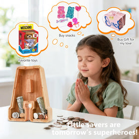 Auvce piggy bank personalization option with engraving and window markers