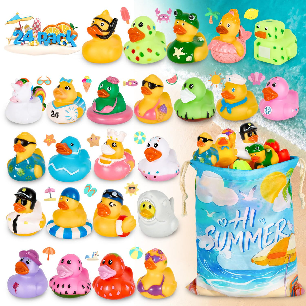 Auvitaya summer rubber ducks with bag for easy storage and beach fun.