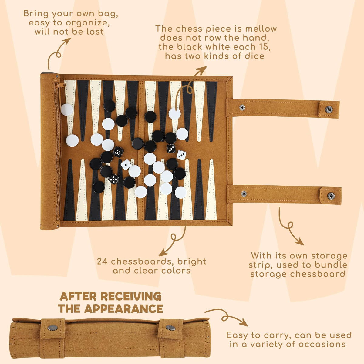 Auxruen backgammon leather material—durable, premium feel ideal for travel.