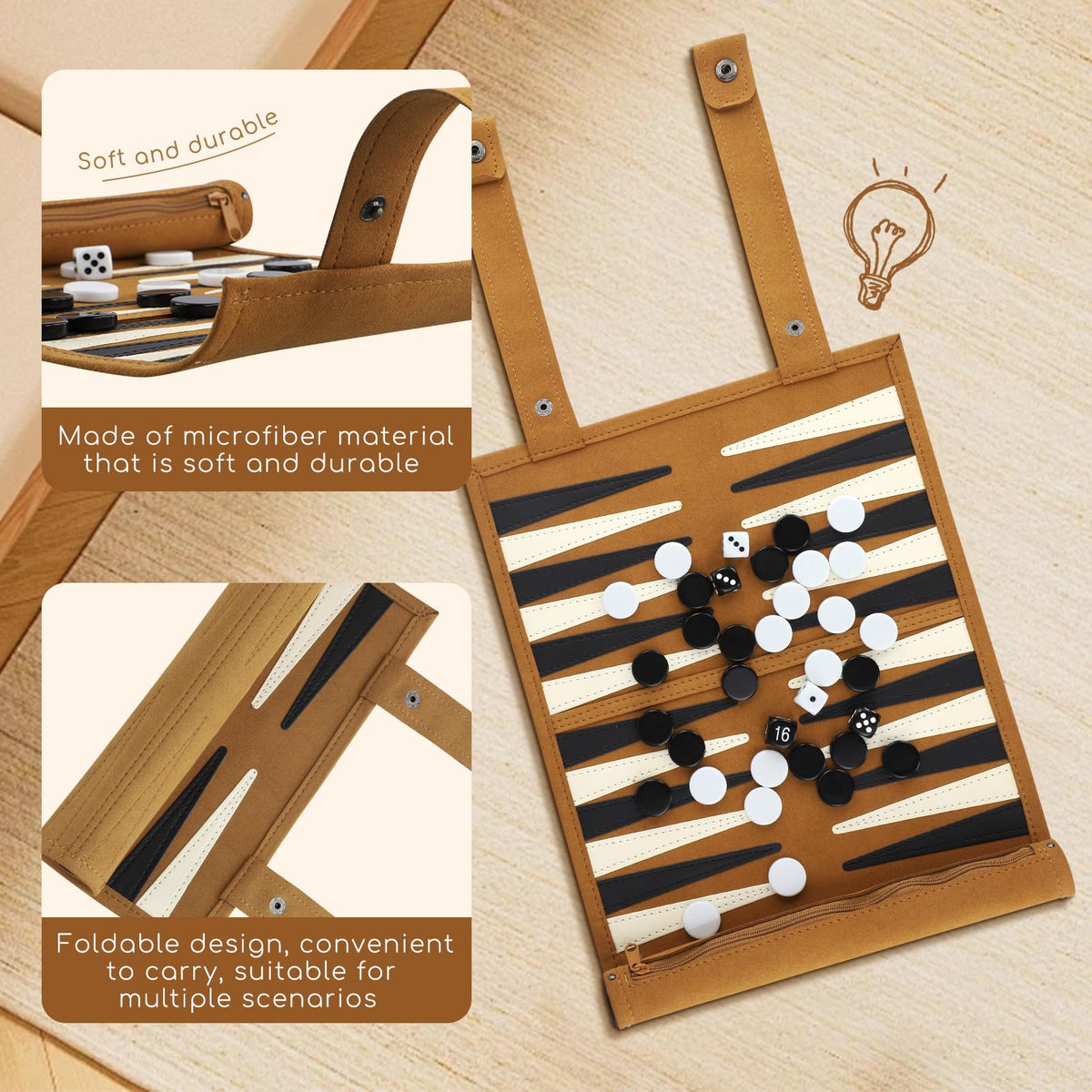 Auxruen travel backgammon set packaging—gift-ready with all contents included.