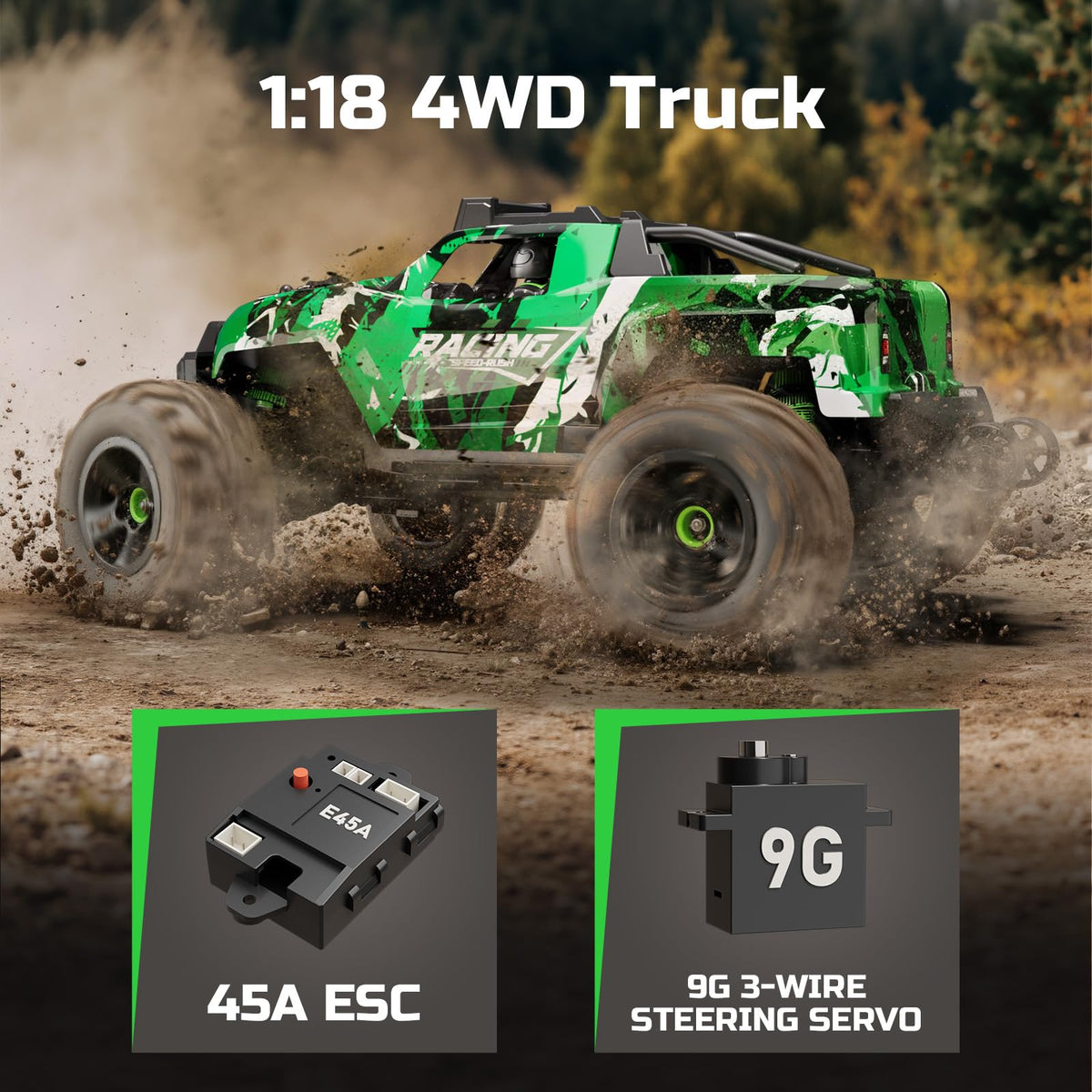 AUYRZ 36KMH 1:18 RC truck rear view showcases power and reach.