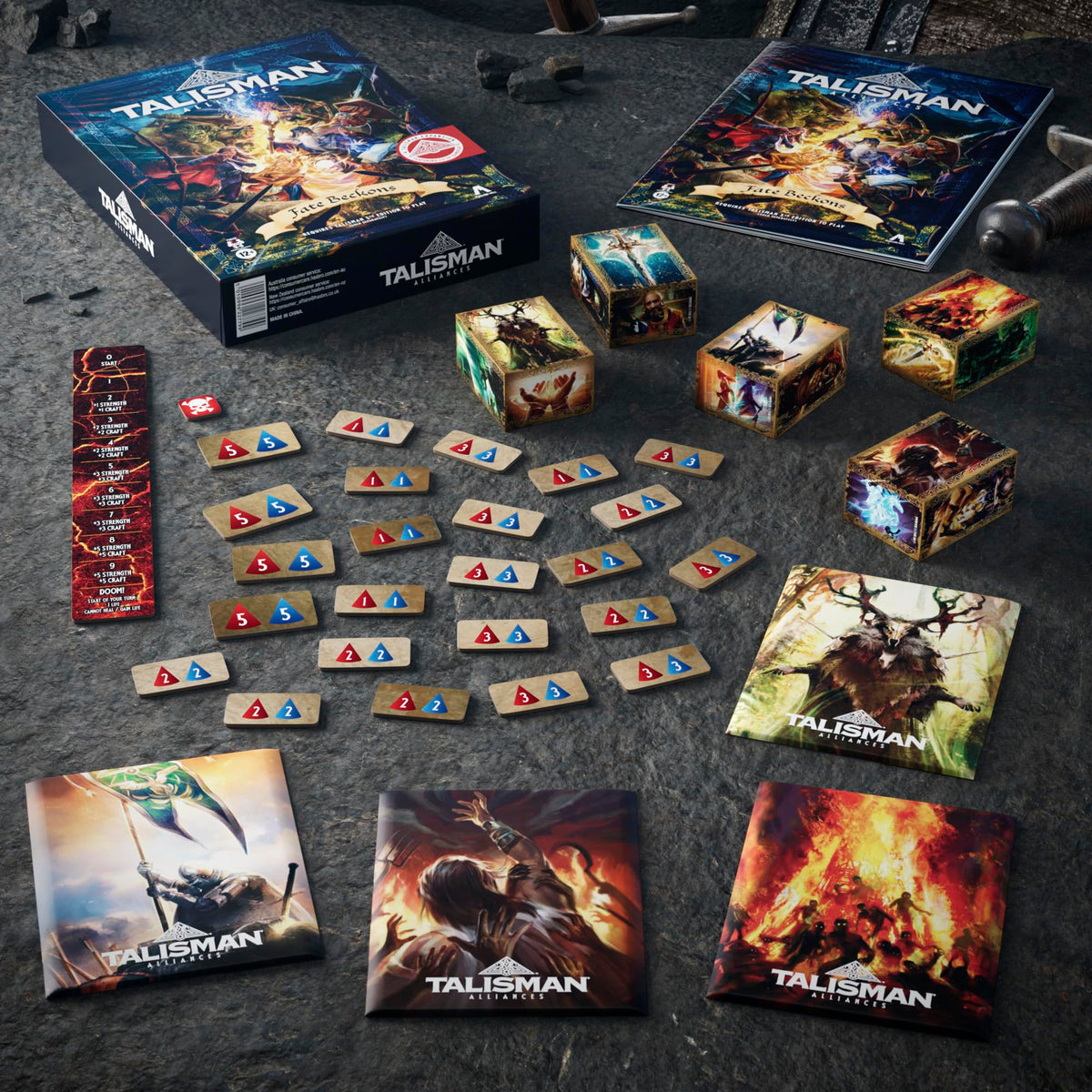 Avalon Hill Talisman Alliances trial cards artwork for challenging decisions