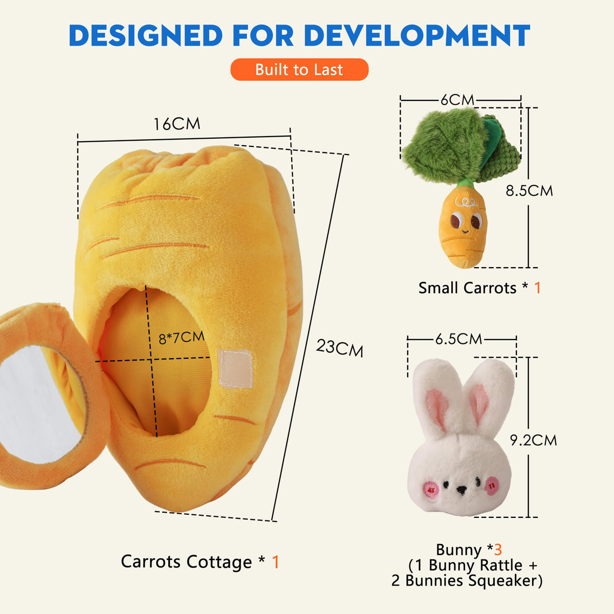AVENLAND Sensory Carrot House with mirror invites visual curiosity