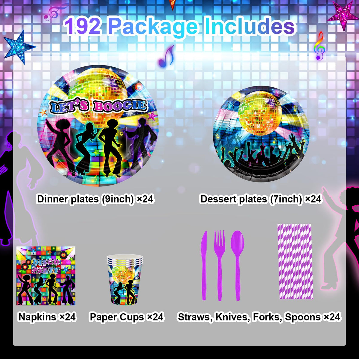 Avezano disco dessert plates 7-inch add playful touch to birthday celebrations.