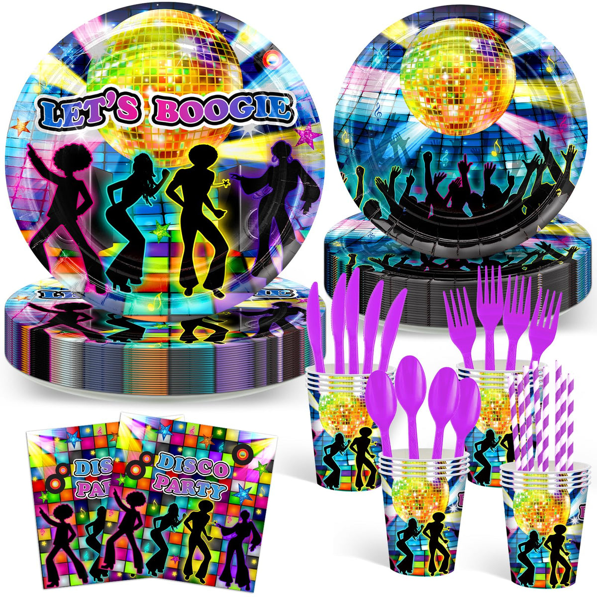 Avezano disco party plates with retro style for quick, vibrant table setup.