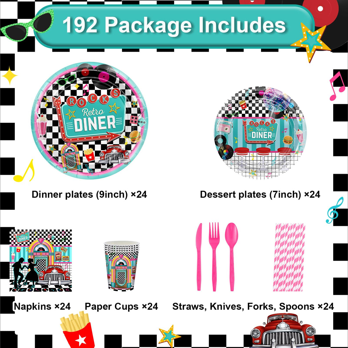 Avezano 50s dessert plates 7-inch with crisp print for nostalgic treats