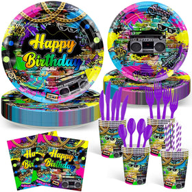 Avezano 80s party plates provide sturdy dining for retro gatherings.