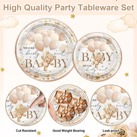 Avezano bear-design dessert plates add cute flair to the party spread.