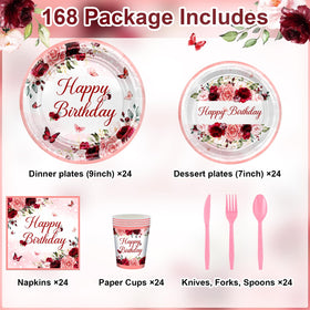 Avezano burgundy floral plates 7in ideal for appetizers and desserts.