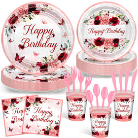 Avezano burgundy floral plates 9in are ideal for cake and salads.