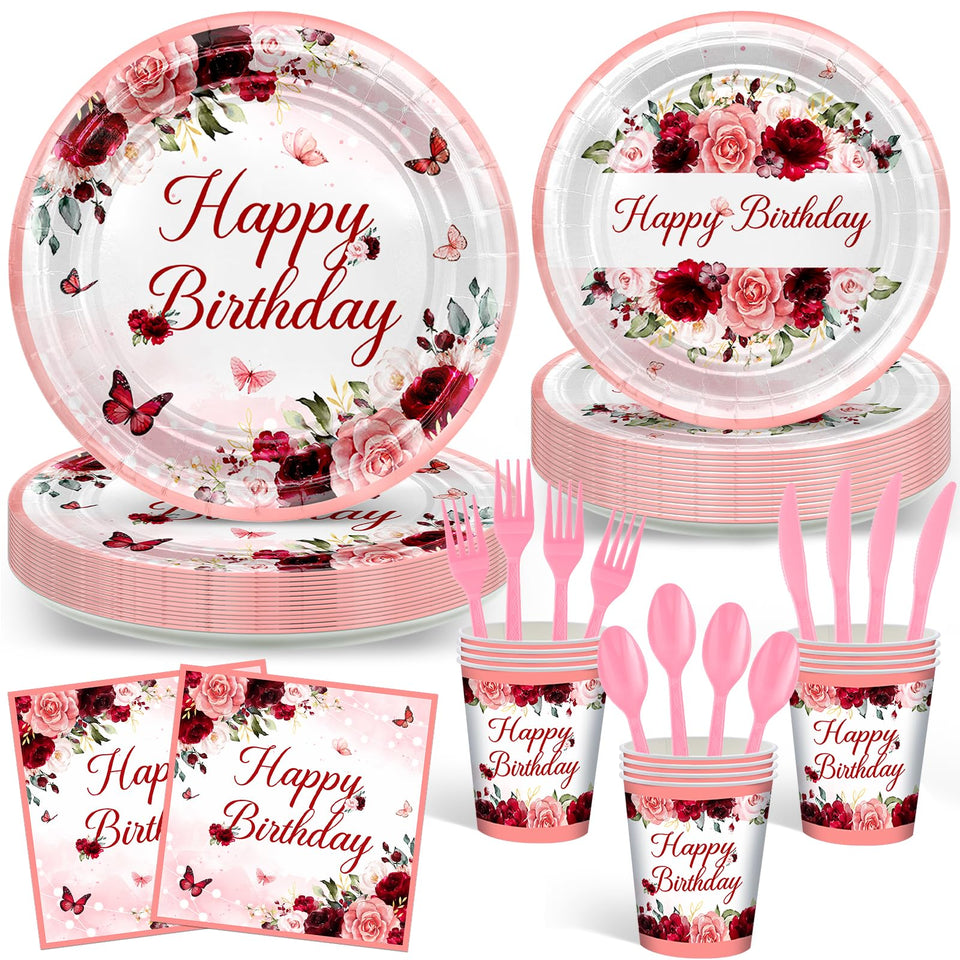 Avezano burgundy floral plates 9in are ideal for cake and salads.