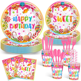 Avezano Candyland nine-inch plates on table for a festive birthday setting